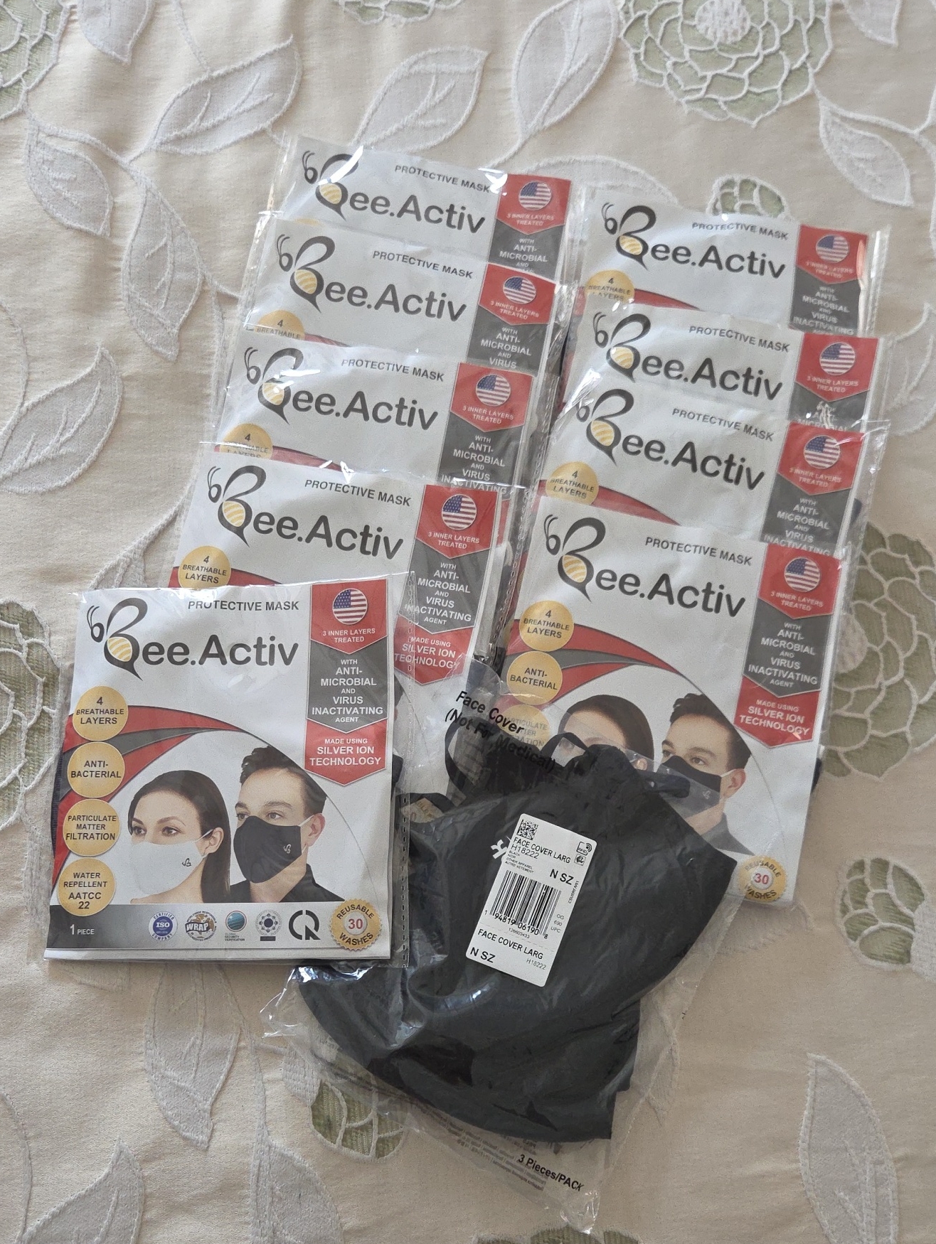 10 Adult Masks - Bee.Activ Protective Face Masks - Black & White